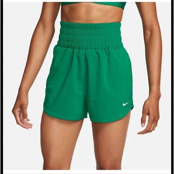 Nike Women’s Dri-Fit High Waist Shorts Small Green Blue Swoosh $40 - Picture 1 of 6